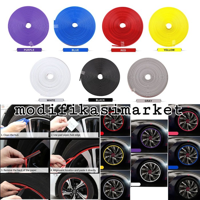 STICKER LIST KARET VARIASI PELINDUNG VELG BAN MOBIL UNIVERSAL - Putih  off 20%
