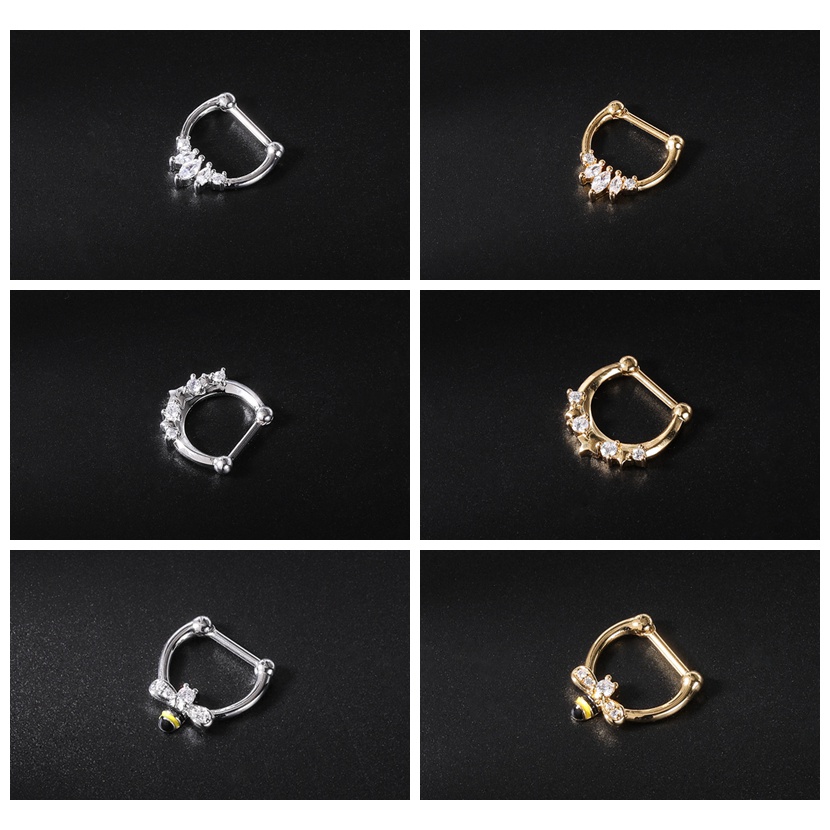 1 PC Anting Tindik Hidung 0.8 / 1.2mm Bentuk Bunga Kristal Bahan Tembaga