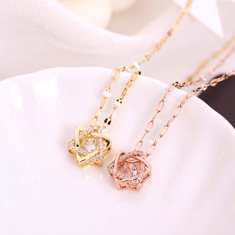 kalung perhiasan wanita titanium banti karat selamanya model segitiga double terbaru fashion korea hits