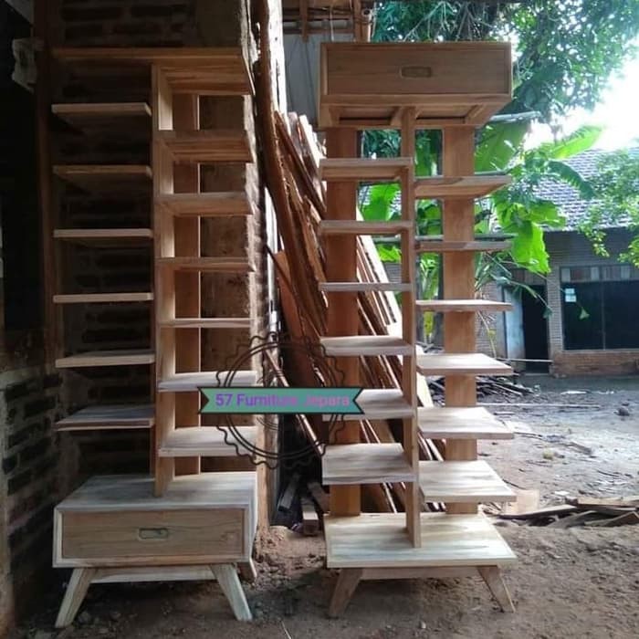 Rak hias/ tempat boneka/ tas pajangan ruang tamu kayu jati mentahan