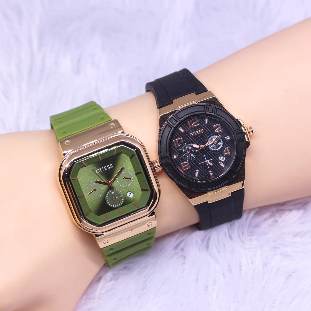 JAM TANGAN PRIA ANALOG GUESS & GUESS RUBBER DM3,5