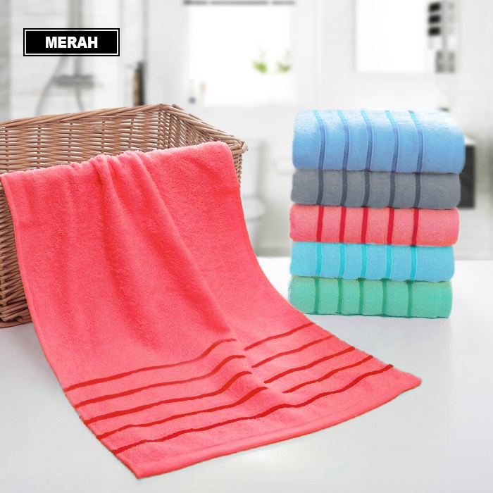 Handuk Mandi Kecil Bordir Motif Garis Lembut Bahan 100% Bamboo Cotton Tebal Ukuran 35cm X 75cm | H32