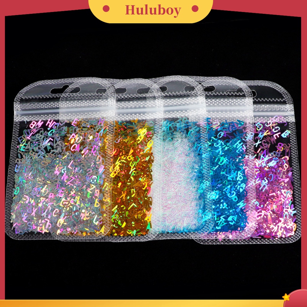 Huluboy Huluboy♡ 1 Pak Payet Glitter Motif Tulisan Campur Untuk Dekorasi Nail Art