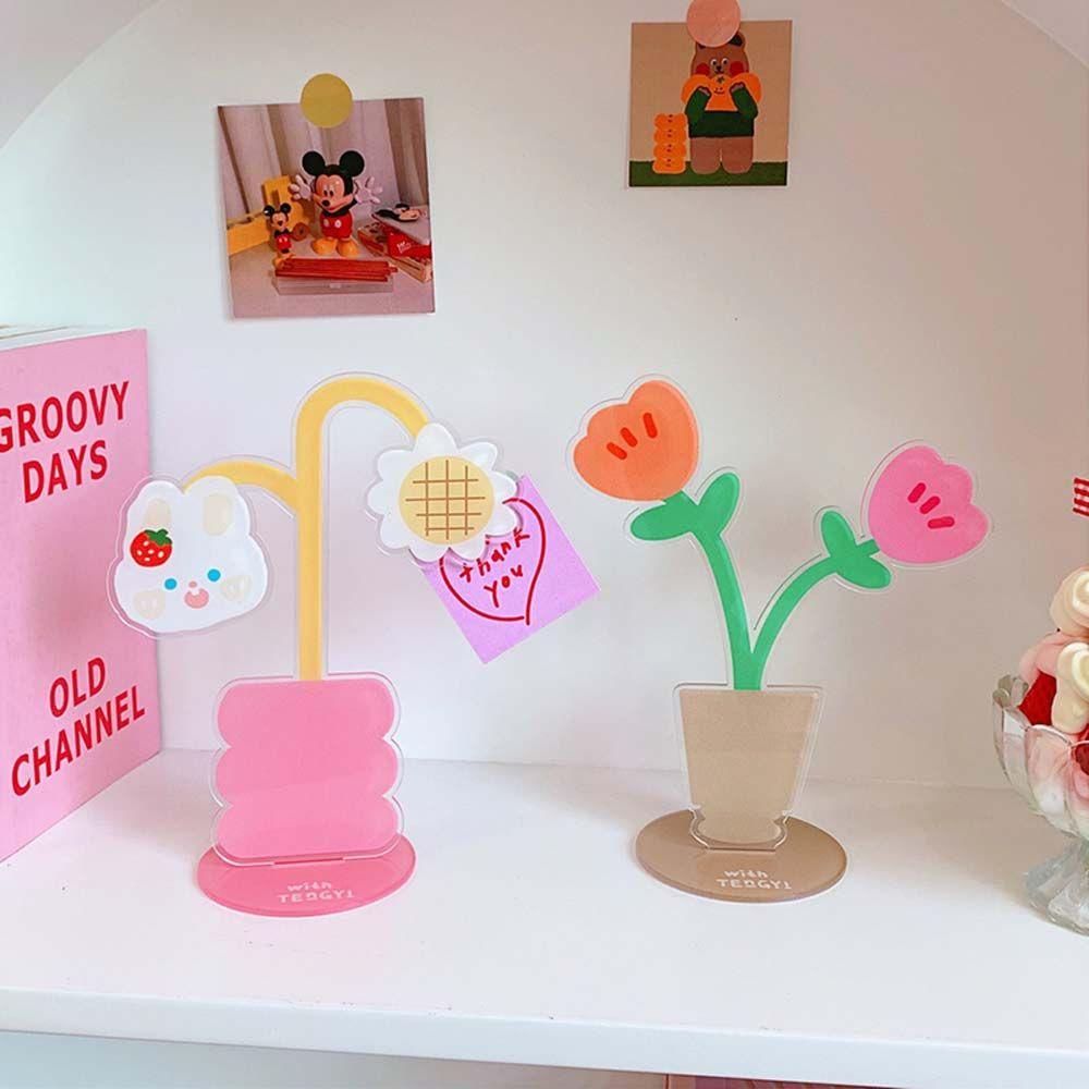 Agustinina Desktop Message Folder Kawaii Acrylic Flower Dekorasi Desktop Klip Pesan Beruang Kecil Multi Fungsi