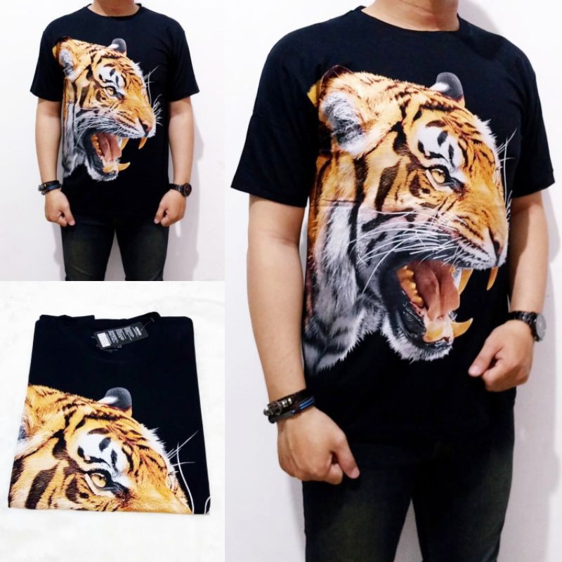 Kaos 3D Macan Taring pria fashion pria atasan Cotton Spandex,ATASAN PRIA KAOS DISTRO