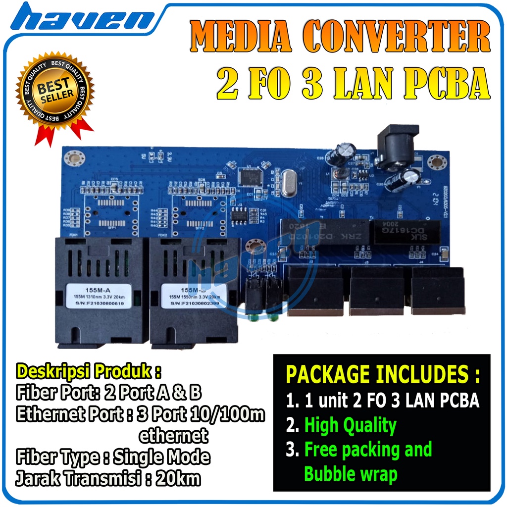 Media Converter 2 Port FO 3 Port LAN Board Only / 2 FO 3 LAN PCB