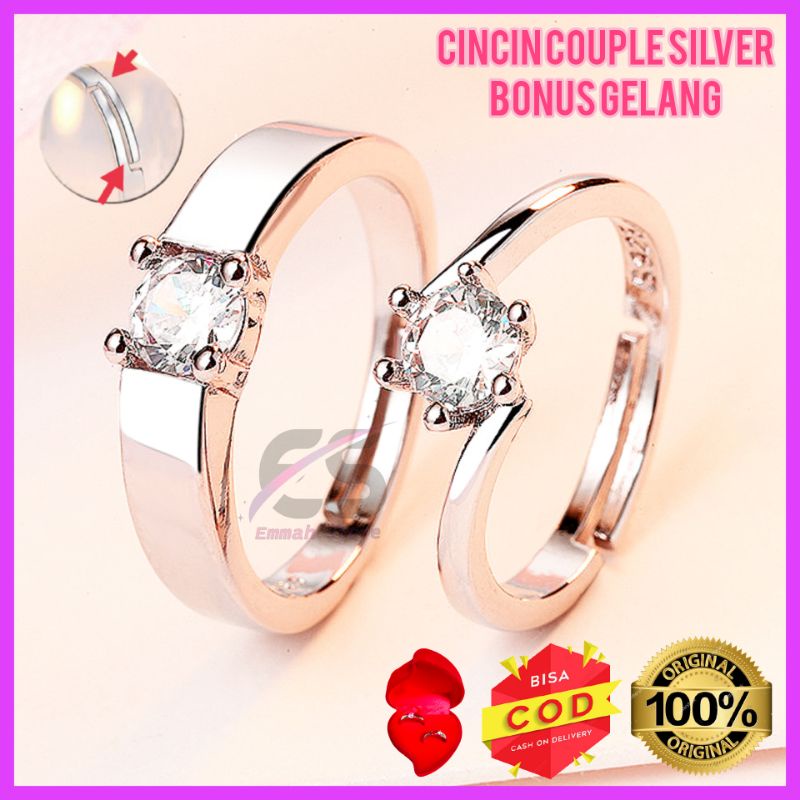 COD Cincin Couple Perak 925 Antikarat Ring Pria Wanita Silver925 Rhodium Model Adjustable Tunangan N