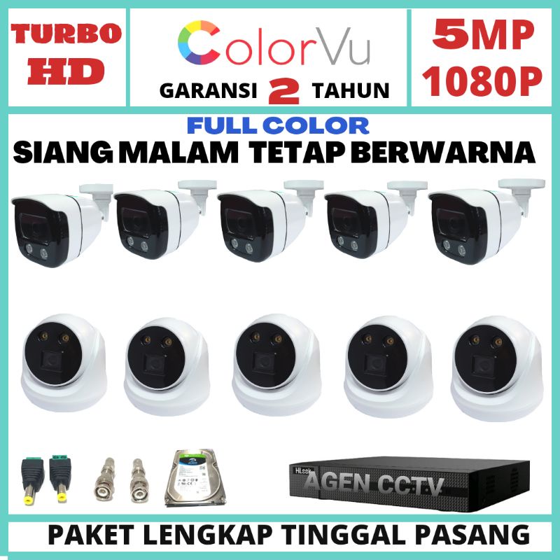 PAKET CCTV COLORVU 16 CHANNEL 10 KAMERA LENSA 5MP 1080P IR SONY EXMOR GELAP TETAP BERWARNA