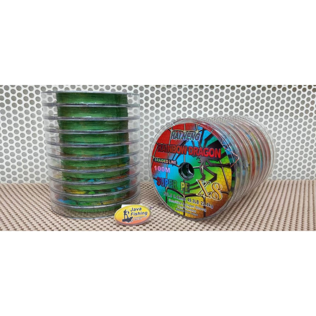 Benang PE Hai Neng Rainbow Dragon X8 100m Green Braided