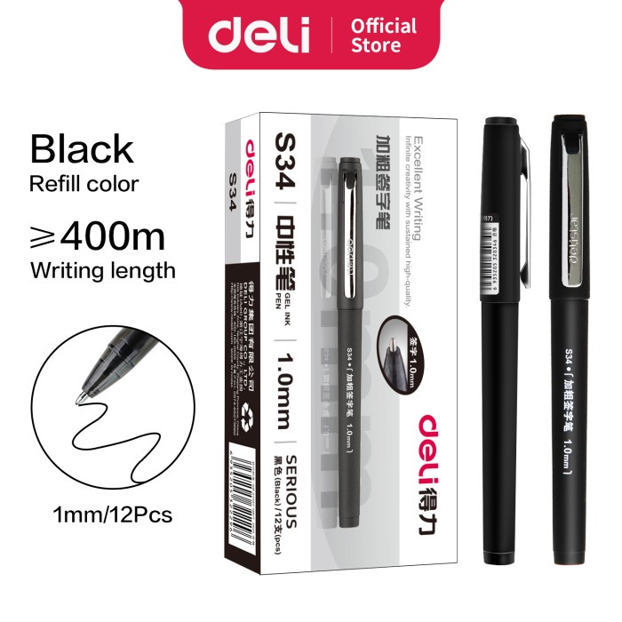 

TULIS-ALAT- DELI OFFICE GEL PEN PULPEN KANTOR 0.5/0.7/1MM TINTA HITAM S26 S34 A536 - 1 PCS, 05MM