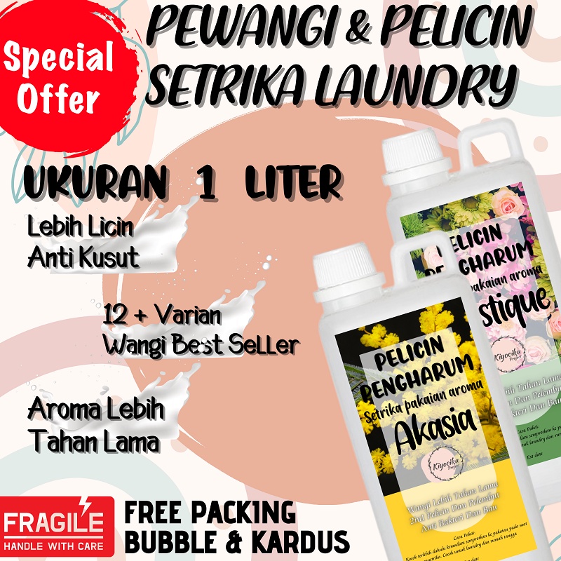 PEWANGI LAUNDRY PELICIN SETRIKA  1 LITER  AROMA TAHAN LAMA FREE PACKING