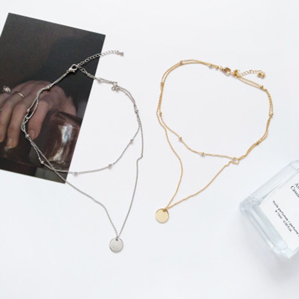 2pcs/set Kalung Rantai Dengan Liontin Koin Bulat Ganda Gaya Korea Untuk Wanita