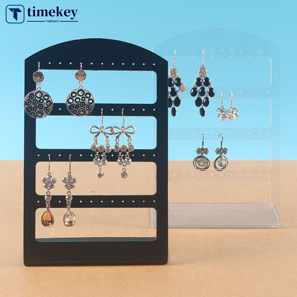 Timekey Rak Display Organizer Perhiasan Anting 24 Lubang Bahan Plastik Warna Hitam E5H5