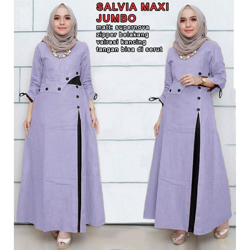 salvia maxi jumbo,zipper belakang XXL Dusty, Coklat, Magenta, Hijau P
