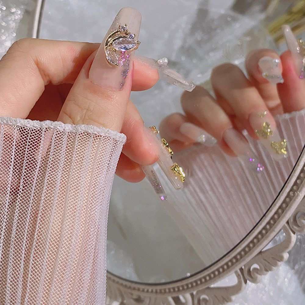 Mxbeauty Ornamen Rantai Kupu-Kupu Mutiara Berlian Imitasi 3d Bahan Metal Gaya Jepang Untuk Dekorasi Nail Art