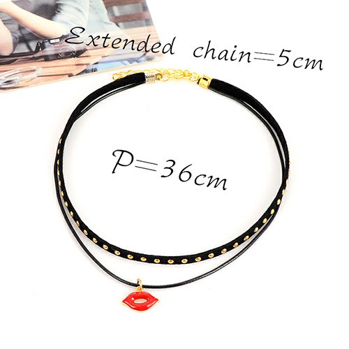 LRC Kalung Fashion Black Lips Shape Pendant Decorated Simple Design C70458