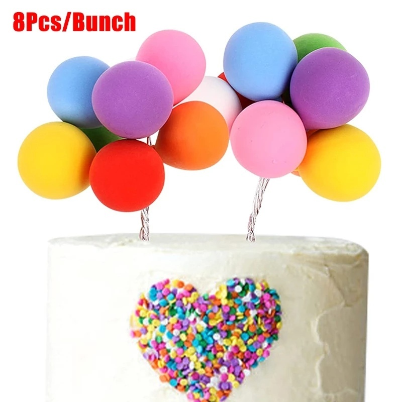 8pcs / Set Topper Kue Bentuk Balon Warna-Warni Untuk Dekorasi Pesta Ulang Tahun