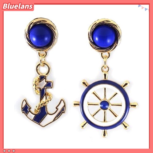 Bluelans Women Elegant Navy Anchor Helm Style Alloy Long Dangle Drop Jewelry Earrings