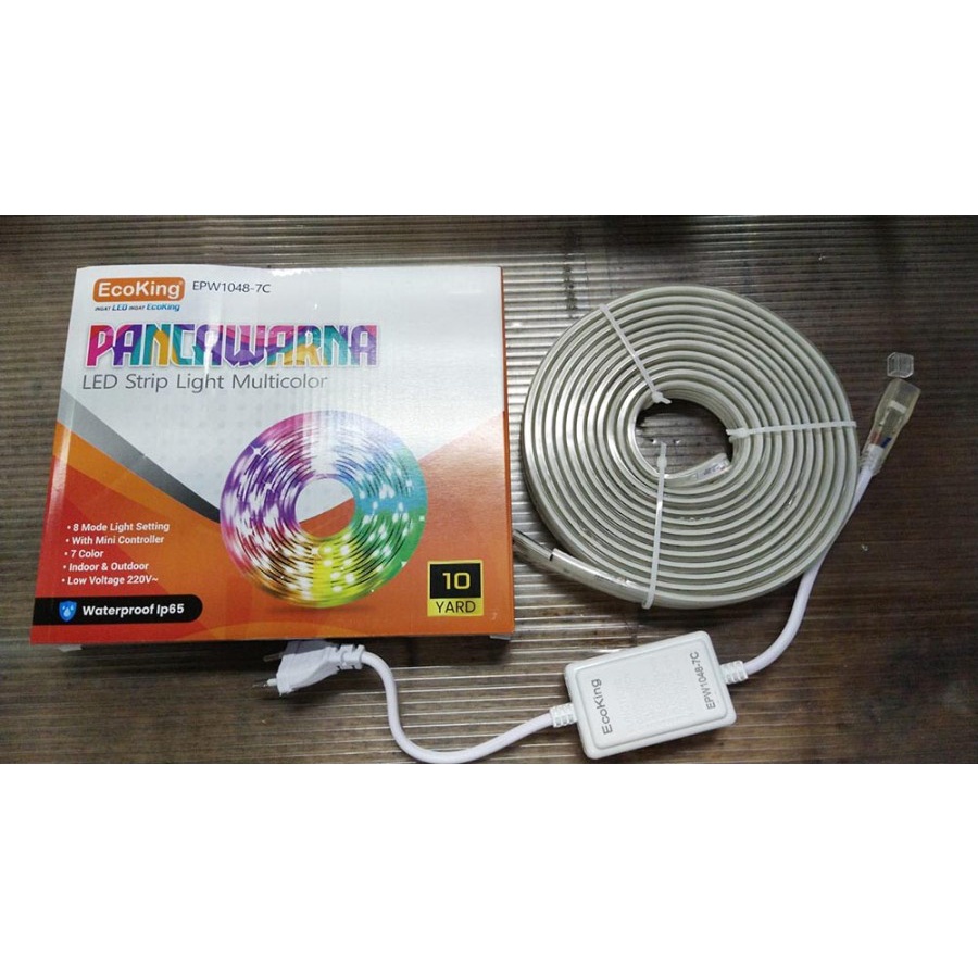 ECOKING Lampu LED STRIP SELANG 10Y 220v 10 Yard RGB Full set ORIGINAL