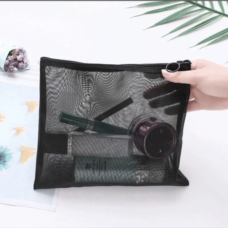 Ritsleting Hitam Tas Makeup Jala Hitam Tas Kosmetik Tas Aksesoris