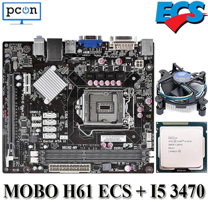Paket Mobo Motherboard LGA 1155 H61 + Processor I5 3470 + Fan Intel
