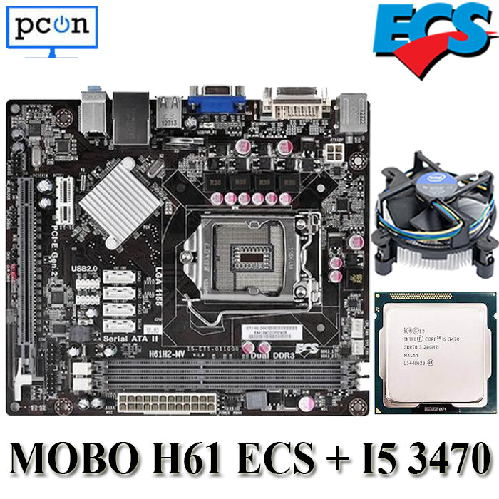 Paket Mainboard Mobo LGA 1155 H61 + Processor I5 3470 + Fan Intel