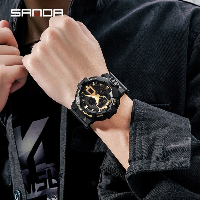 SANDA 3131 Jam Tangan Pria Wanita Digital Analog Tali Rubber Chronograph Anti Air WATCHKITE WKOS