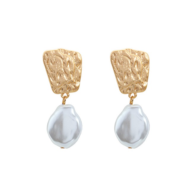 LRC Anting Tusuk Fashion Gold Geometric Irregular Shaped Pearl Earrings F53430