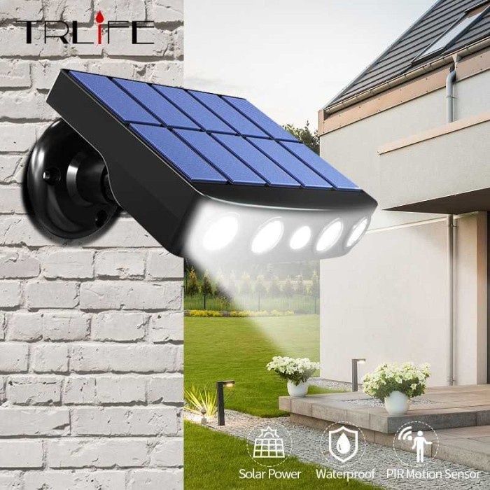 Lampu Taman Dinding Solar Cell Sensor Gerak Outdoor Weatherproof 4 LED - Hitam