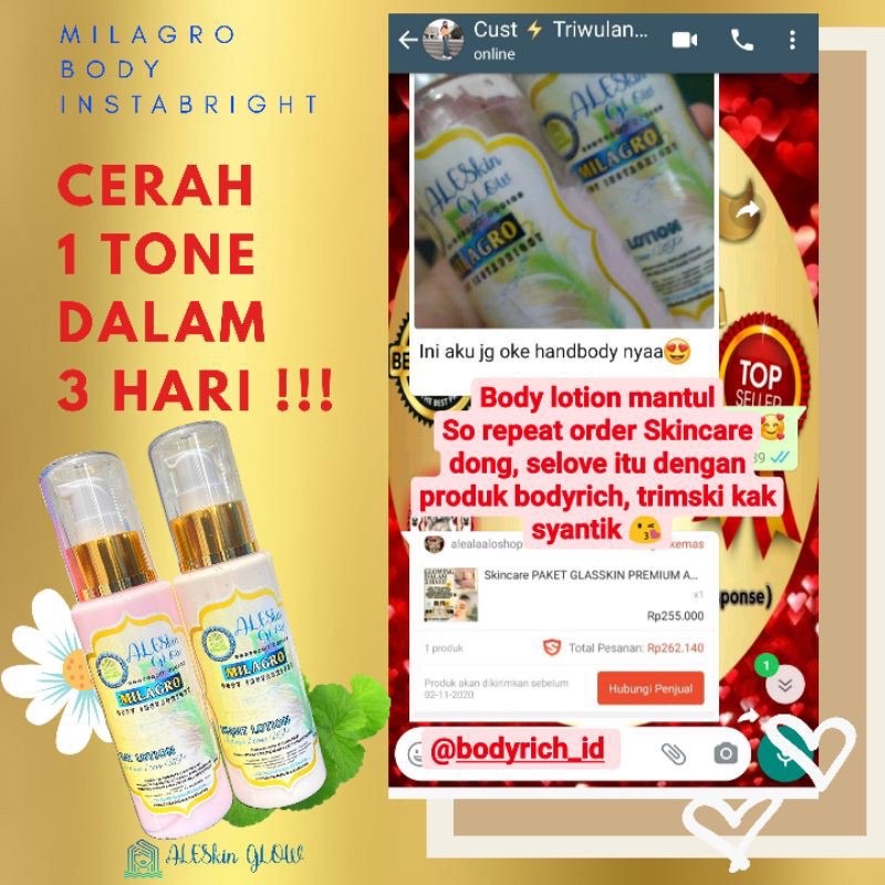 MILAGRO BODY INSTABRIGHT PAKET BODYLOTION Permanen Pemutih Badan Hand Body Whitening