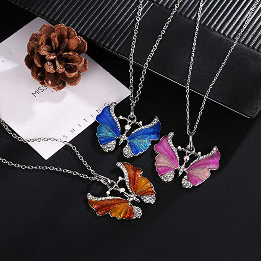 Solighter Butterfly Kalung Perhiasan Aksesoris Hadiah Hari Valentine Perhiasan Menarik Fashion Berlian Serangga Choker