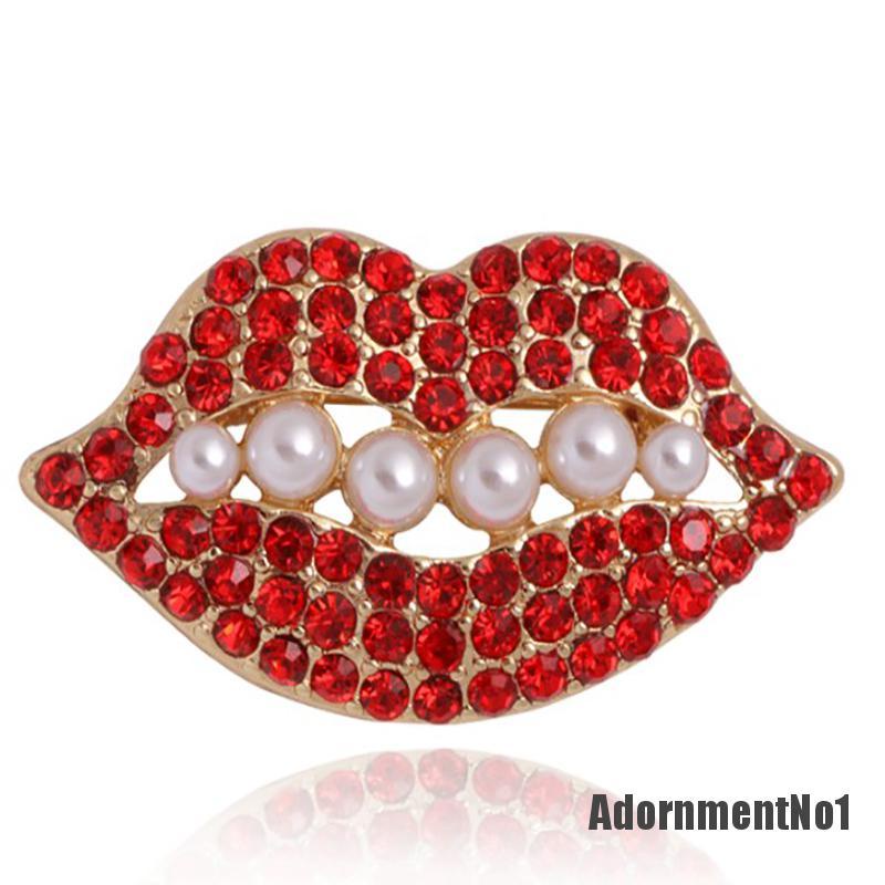 (Adornmentno1) Bros Pin Bentuk Bibir Merah Aksen Berlian Imitasi Untuk Wanita