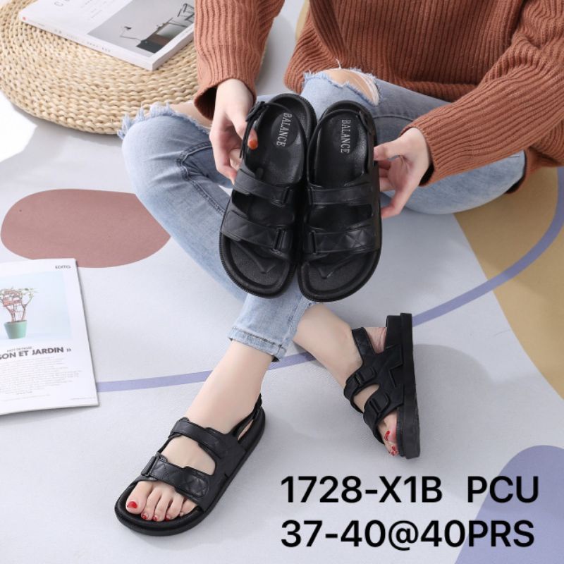 DLA - SANDAL TALI WANITA KARET JELLY SENDAL CEWE LUCU TEBAL HITAM BALANCE 1728-X1B