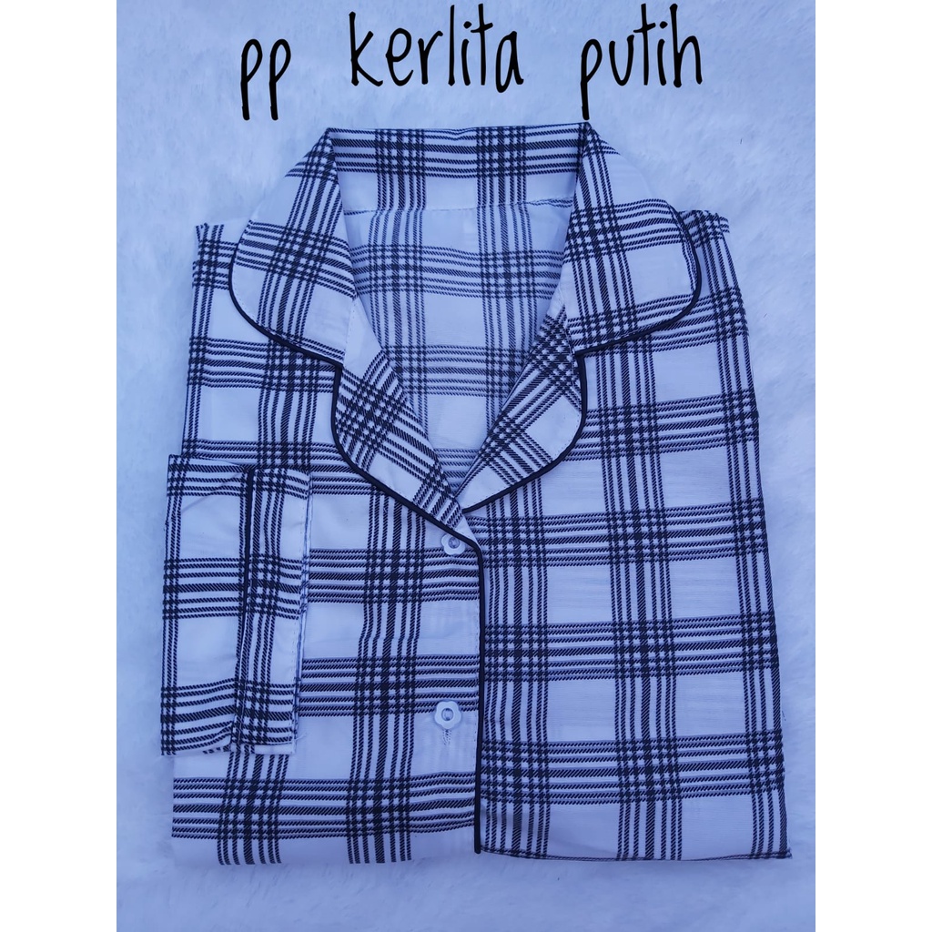 BJ - Piyama PP Wanita kotak / Baju tidur lengan panjang Katun Premium-KERLITA PUTIH