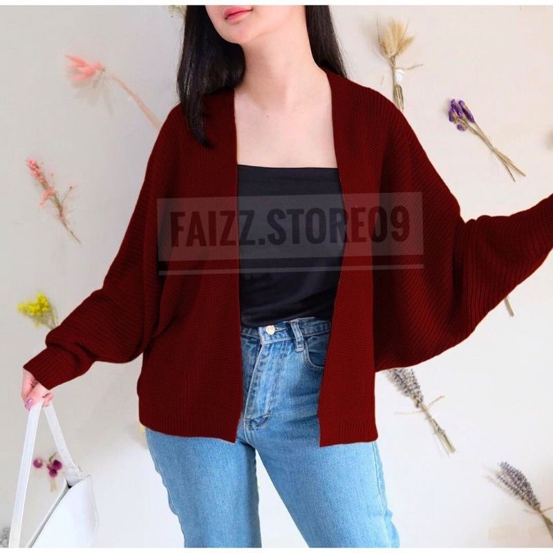Cardigan Rajut OVERSIZE BATWING/Cardigan Rajut Wanita Tebal PREMIUM STORE09 MURAH-Maroon