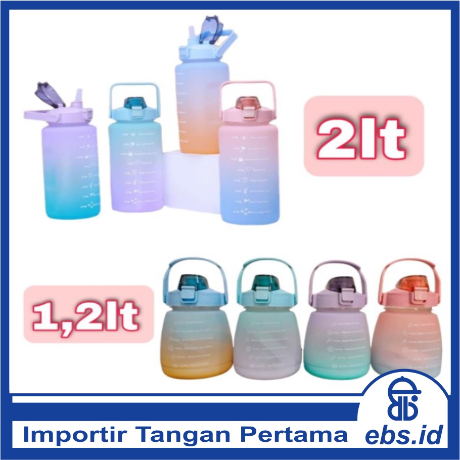 𝗘𝗕𝗦 ✅ Botol Minum Korea Viral 2Liter dan 1,2Liter Free Sticker Warna Gradiasi Lucu Murah Import COD