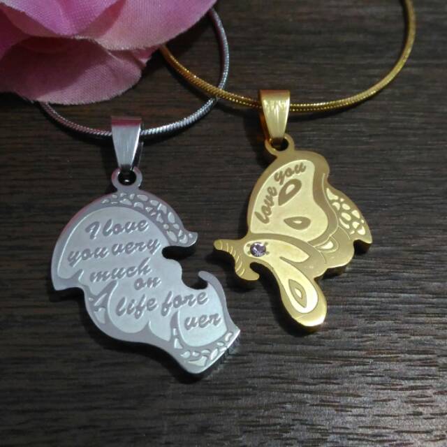 Murah 2 pc Kalung couple titanium