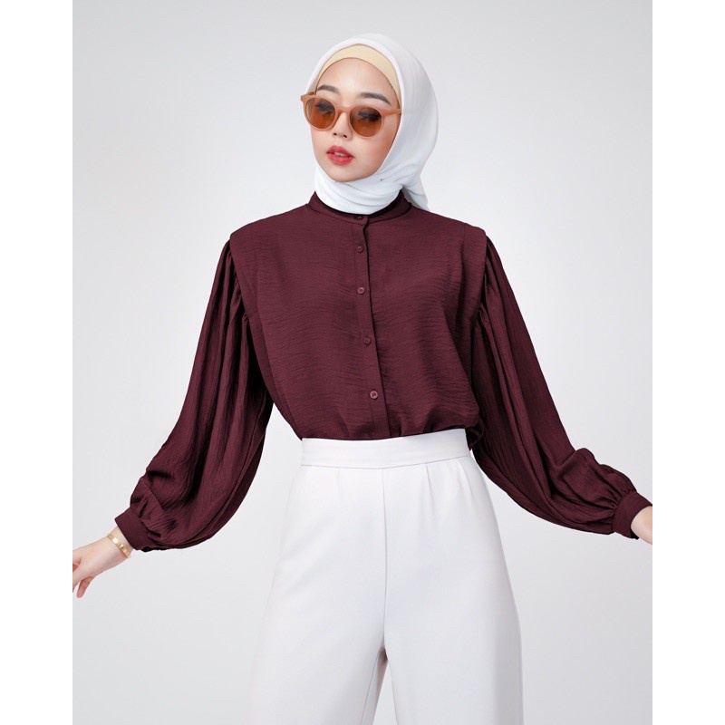 Baju Atasan Blouse Blus Kemeja Kerja Arisan Silk Satin Putih Wanita Kantor Karir Import Korea Bangko