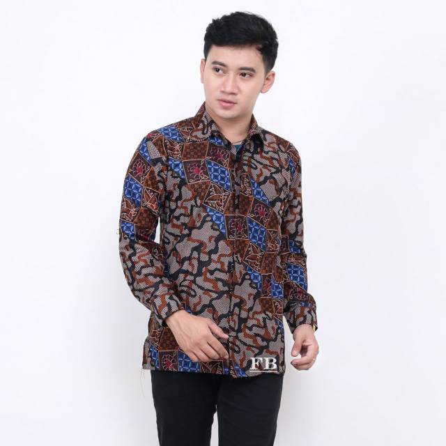 BSWART Batik HRB026 Kenongo Hem Pendek Padi Pekalongan M L XL Batik Pria MURAH Modern Grosir