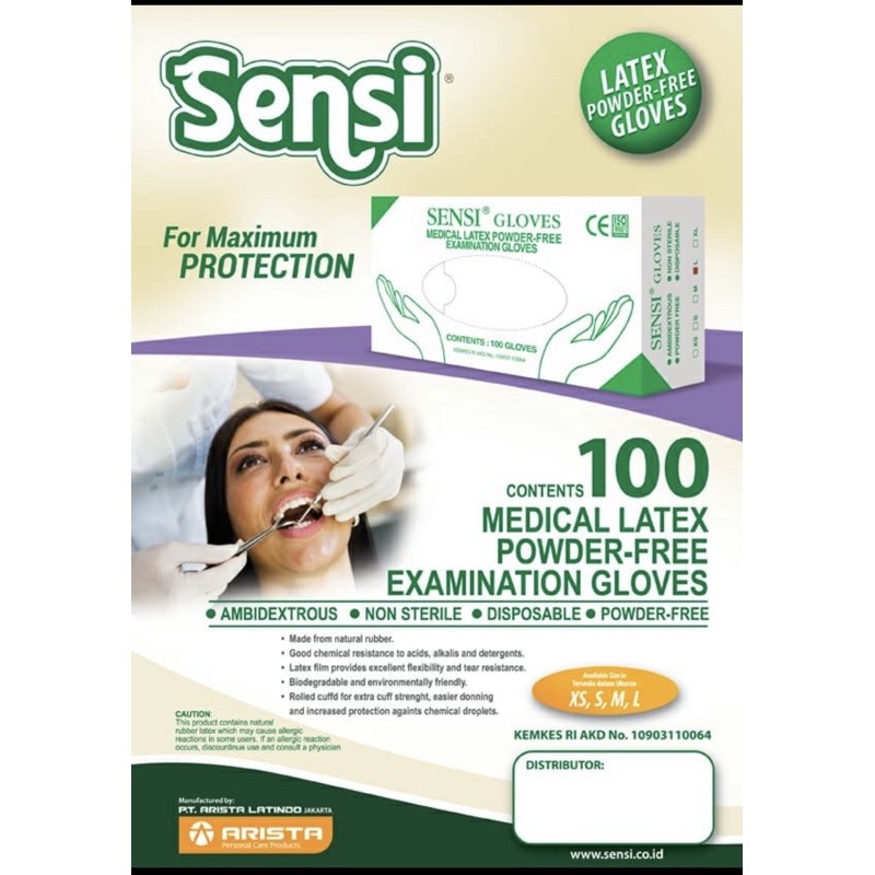 Sensi Sarung Tangan Latex Disposable Free Powder isi 100 pcs