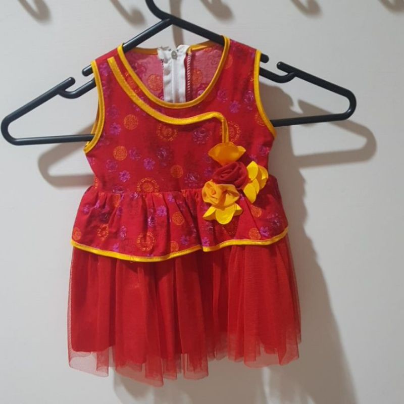 dress anak perempuan pesta model cheongsam merah 3 bulan hingga 1 tahun