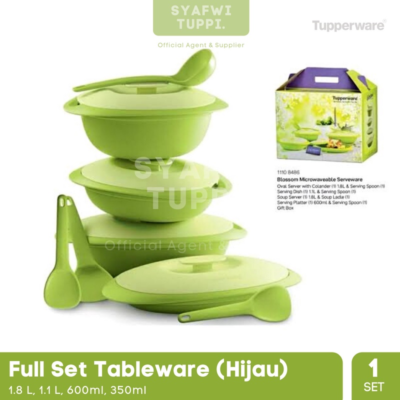 FULL SET TUPPERWARE (HIJAU) - WADAH SAJI PESTA KELUARGA WEDDING GIFT/KADO-BLOSSOM COLL PROMO JADI