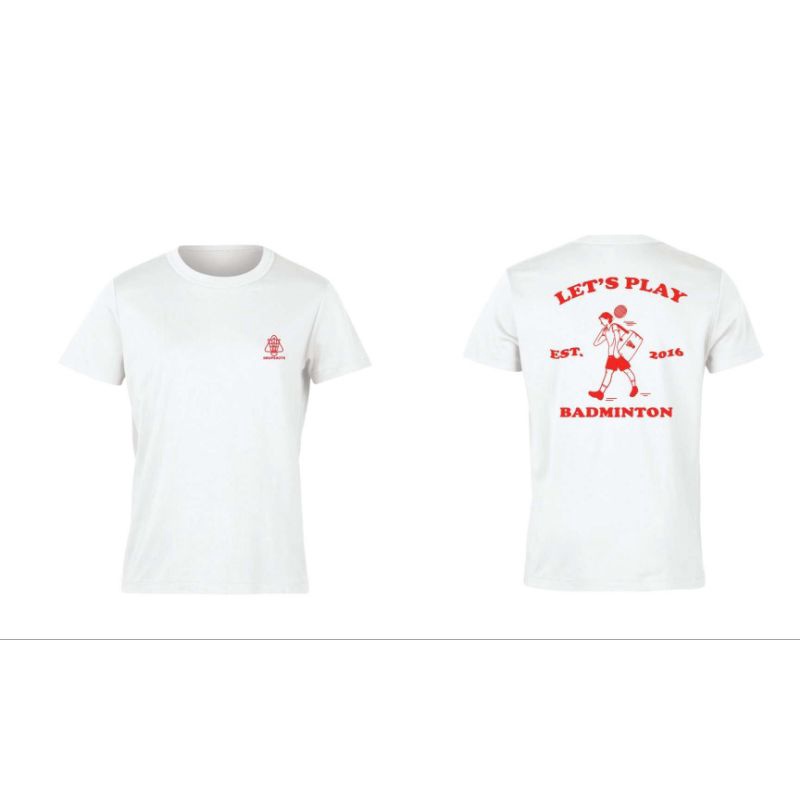 Kaos Dropshot Lets Play Badminton Putih