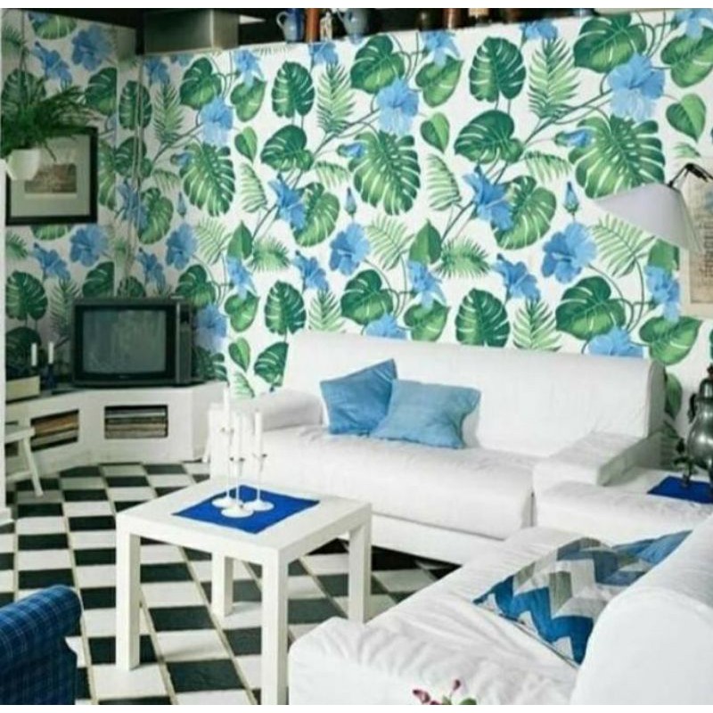 Wallpaper Stiker Dinding Monstera Biru 10m x 45cm