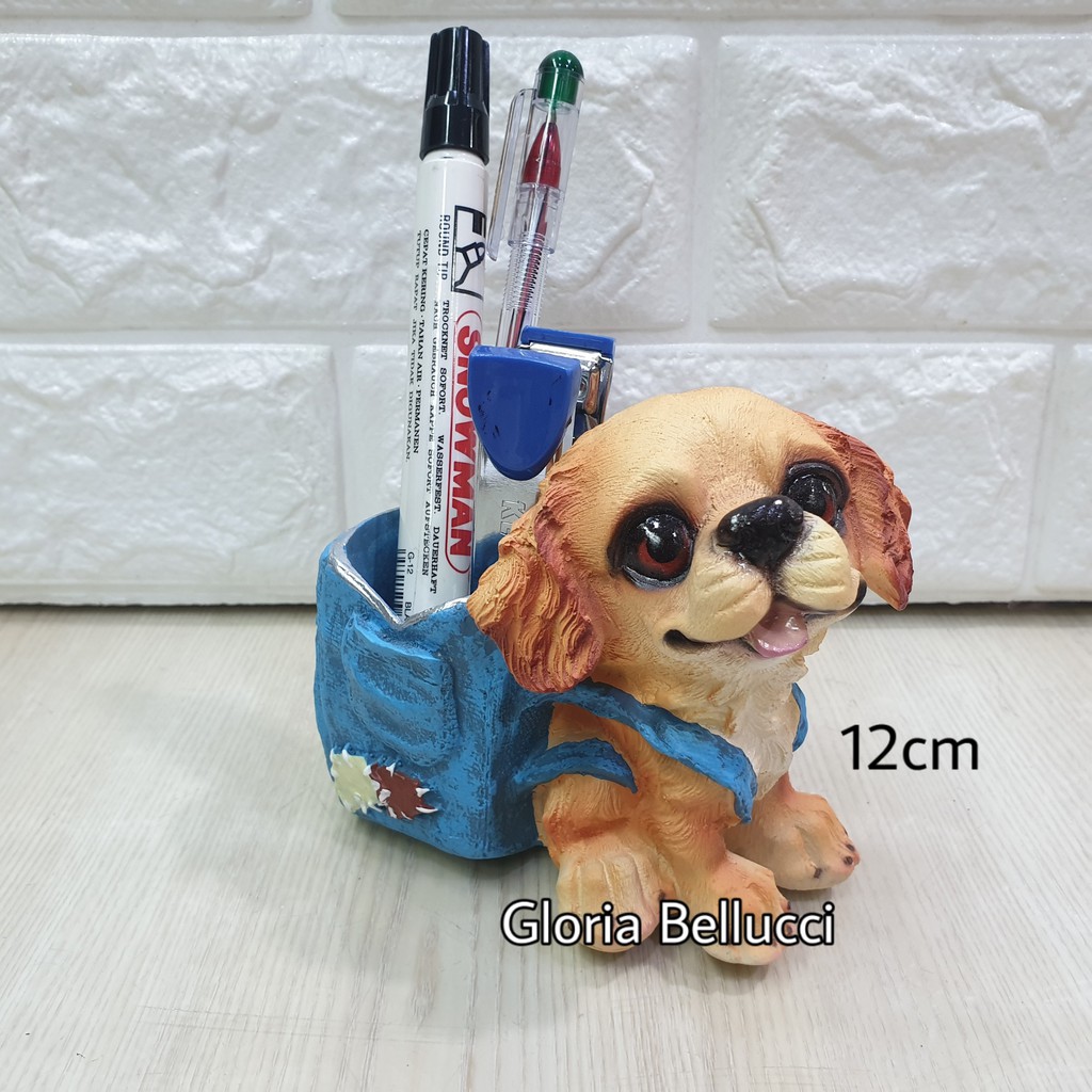 patung pajangan anjing cihuahua tempat pensil pulpen pen ciwawa