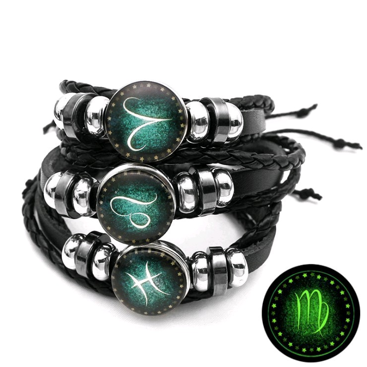 HanyaBeli Gelang Zodiak Kulit Pria Wanita Aksesoris Fashion Glow In The Dark Gelang Couple