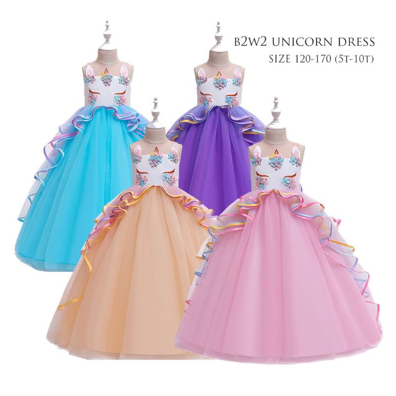 DRESS TUTU PESTA ANAK IMPORT BUNGA 2-8 TAHUN MEWAH CAPE / GAUN PENGANTIN ANAK BUNGA MEWAH / BAJU KOSTUM PESTA ANAK PRINCESS UNICORN