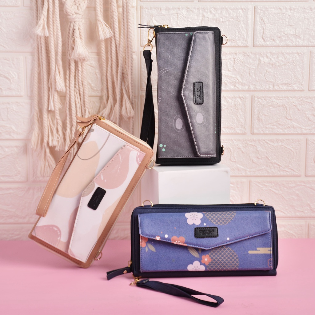 Dompet tas wanita panjang Tas cewek perempuan selempang | Fiona walletbag dompet tas multifungsi 3 in 1 - Daisen blue