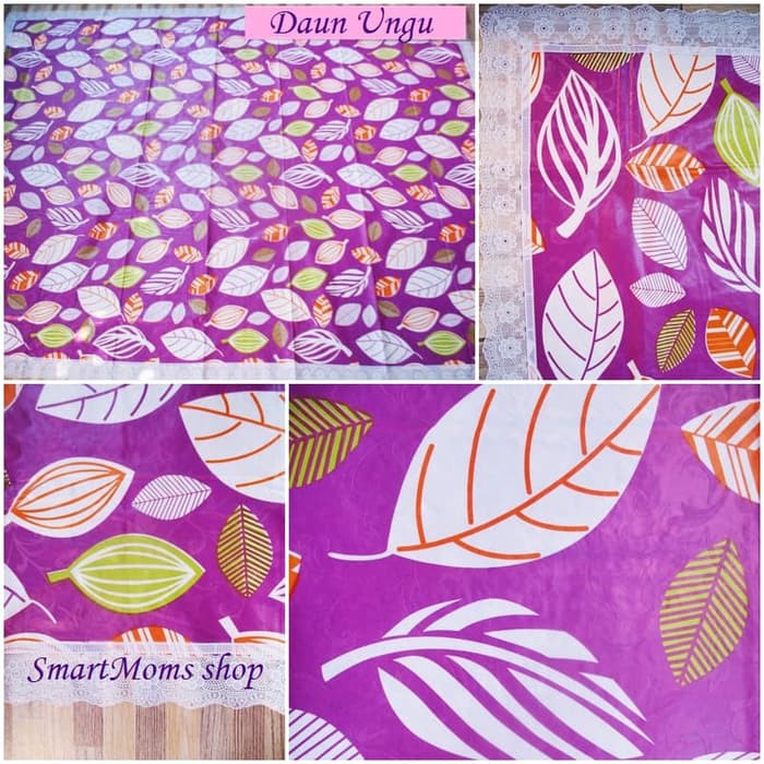 TAPLAK MEJA MAKAN PLASTIK ANTI AIR TEBAL 4-6 KURSI DAUN UNGU