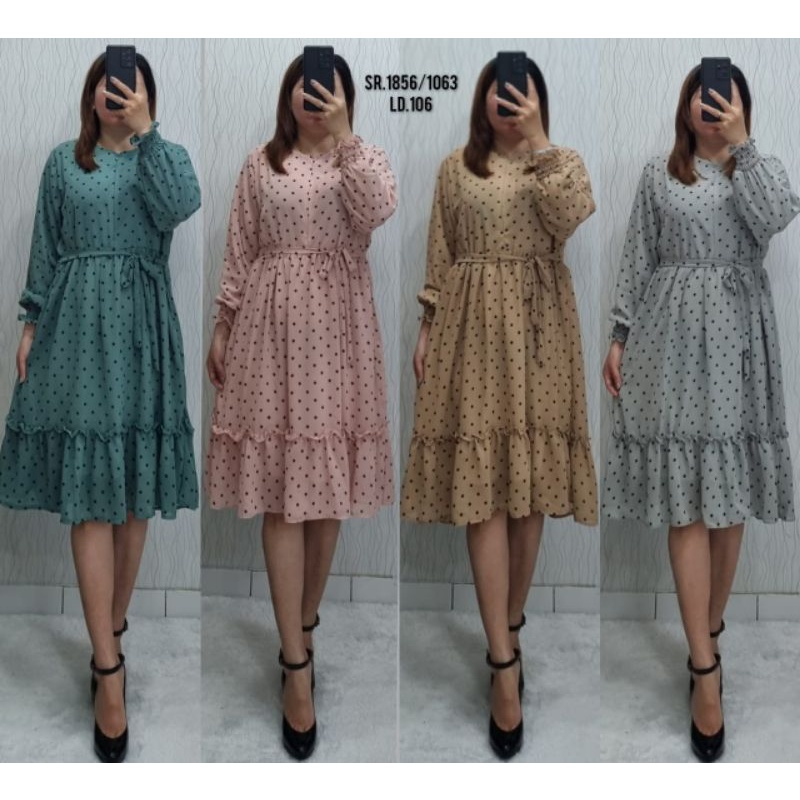 promo fhasion wanita-longdres/tunik totol rempel slimfit premium import/termurah/terbaru